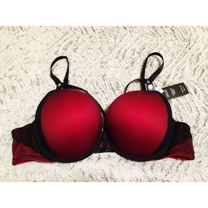 Red and Black Strappy Lace Push Up Bra